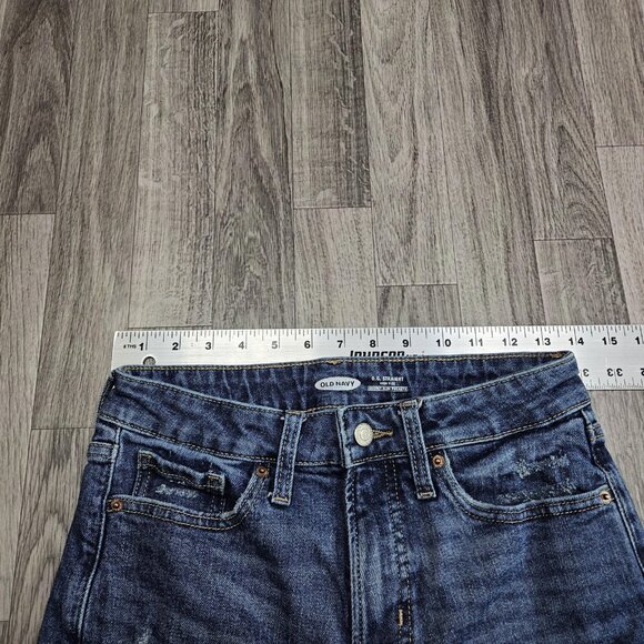 Old Navy Jeans Womens 2 Blue O.G. Straight High Rise Distressed Denim Jeans - Picture 6 of 10